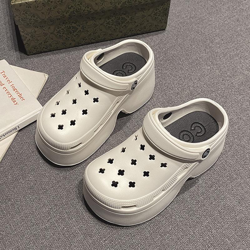 New hole shoes women's summer high heels wear thick soles non-slip beach bag head drag sandals women