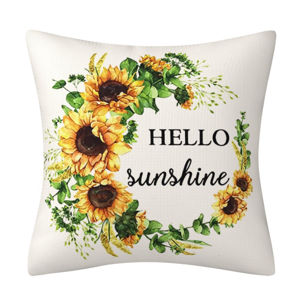 New Spring and Summer Sunflower Truck Pillow Cushion Pillow Case Black and White Plaid Linen Pillow Case