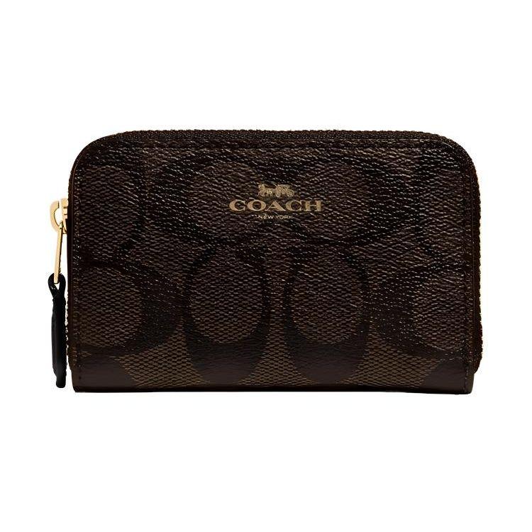 

Coach Coin Case 12 Monogram Zipper Short Canvas With Leather Clutch Wallet Women wallet Dark-Brown 78005-IMAA8 Basic Set (Bag+Dust Bag)