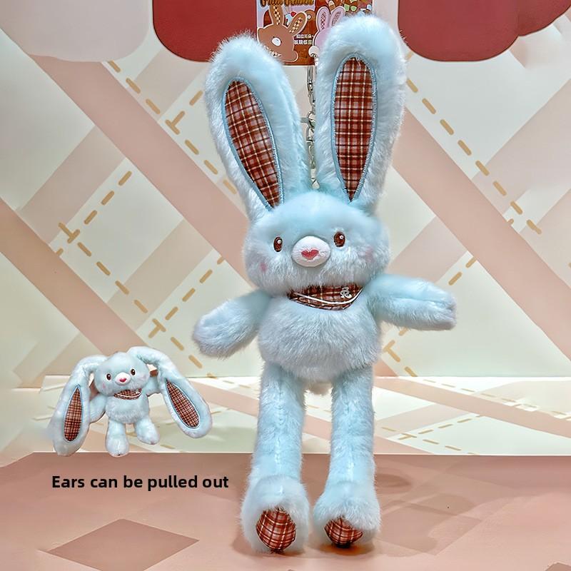 Мультяшный вытягивающийся кулон-кролик, Плюшевая игрушка, Кролик с цветочными ушками, Вытягивающийся брелок-подвеска с кроликом, Маленький аксессуар Kururi - blue