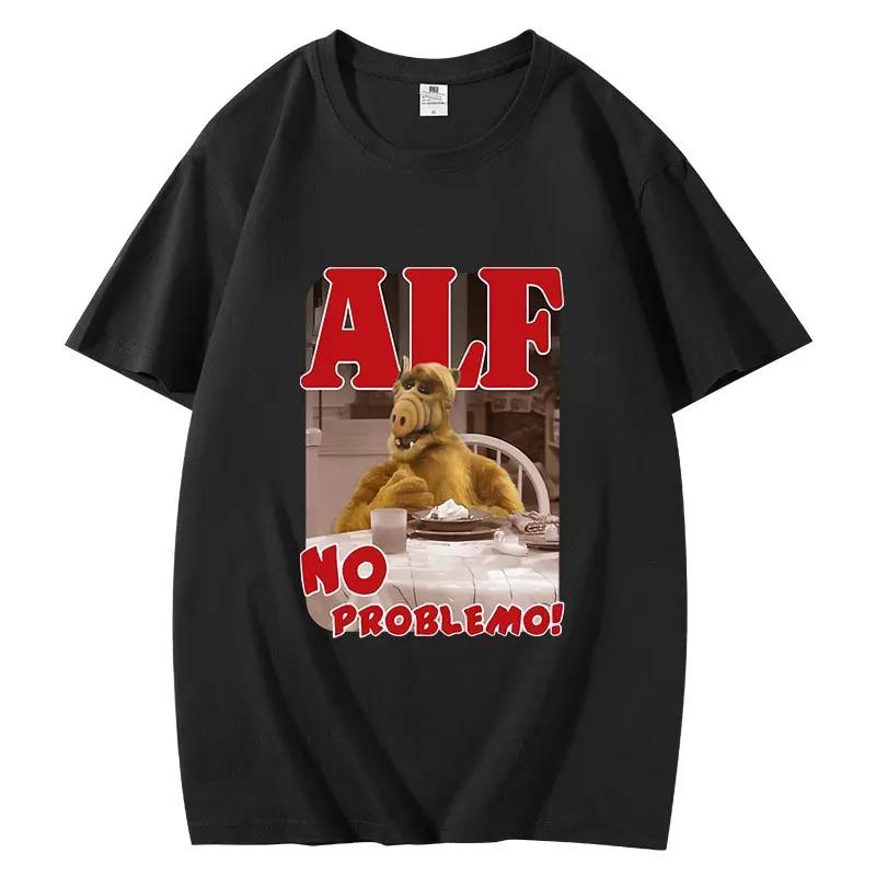 2025 Summer T-shirts ALF NO PROBLEMO Printed Women Short Sleeve Breathable O-Neck Casual Tops All-math Loose Tee Tops