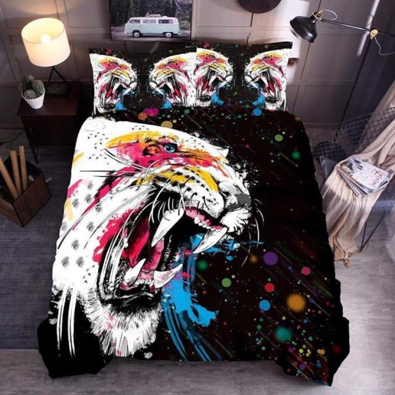 3D Digital Printed Home Textiles Tiger Quilt Sheet, Three-Piece Bedding Kit