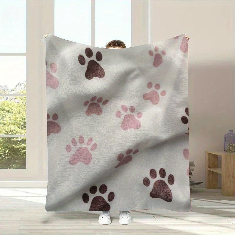 

Throw Blanket Soft Lightweight Flannel Blankets Pink and Gray Paw Prints Throws Home Decor Fuzzy Throw Blankets for S 70x100cm