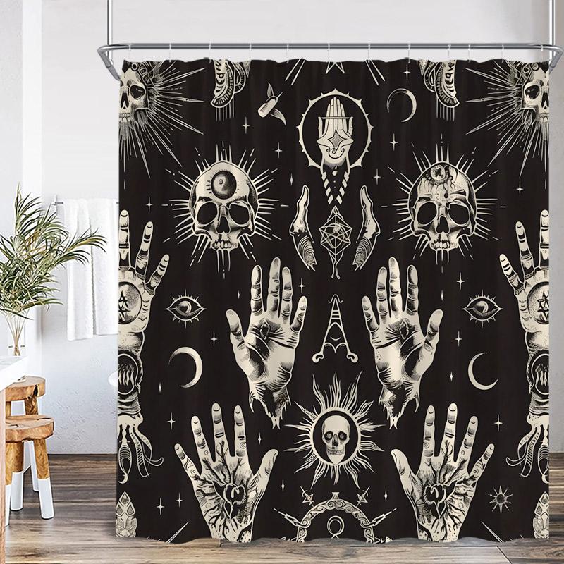Horror Halloween Shower Curtains Pumpkin Skeleton Black Raven Cat Castle Skull Bath Curtain Set Home Bathroom Decor with Hooks