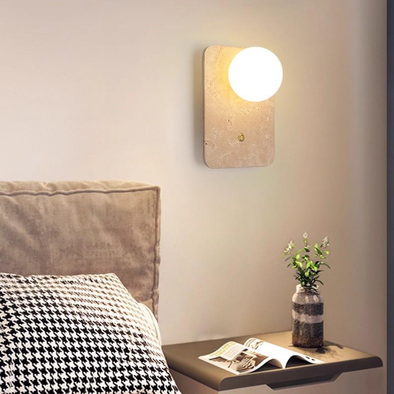 Yellow Travertine Wabi-Sabi Wall Lamp for Bedroom, Hotel, or Corridor
