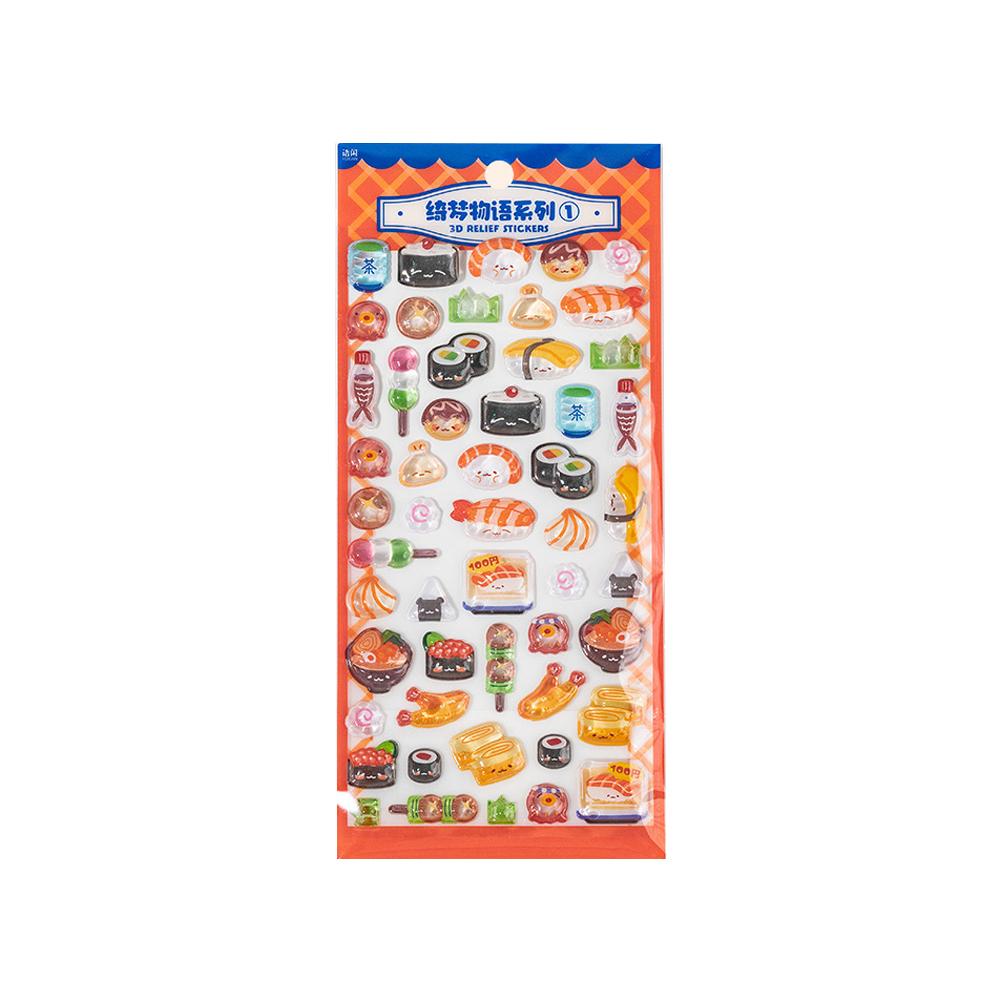 Japanese Style Mini 3D Sushi Candy Stickers - Kawaii Embossed Resin Decals - DIY Scrapbook Stationery Birthday Party Supplies