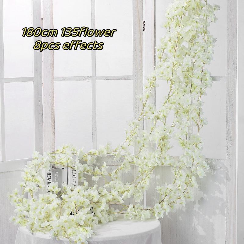 180cm Artificial Flowers Cherry Blossom Vine Pink Sakura Garland Home Party Wedding Arch Hanging Silk Fake Plants Vine Decor DIY