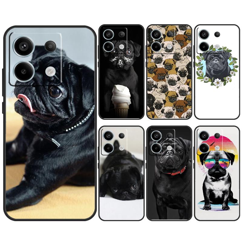Cute Black Pug Dog Case For Xiaomi Redmi Note 13 Pro Plus Note 9 10 11 12 Pro 9S 10S 11S 12S 10C 12C 13C Coque