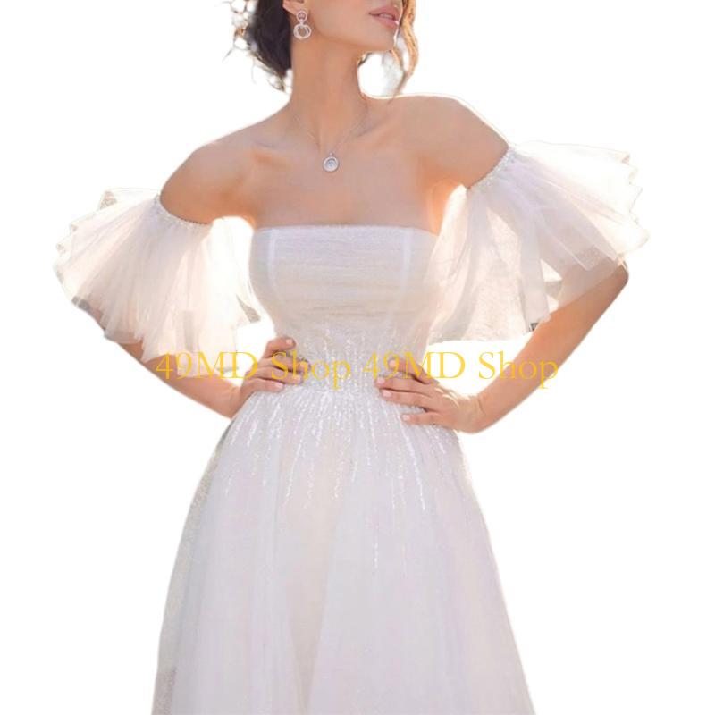 

49MD Bridal Dress Sleeves White Removable Formal Dress Puff Sleeve Wedding Accessories Marriage Party Photoshoot Supplies