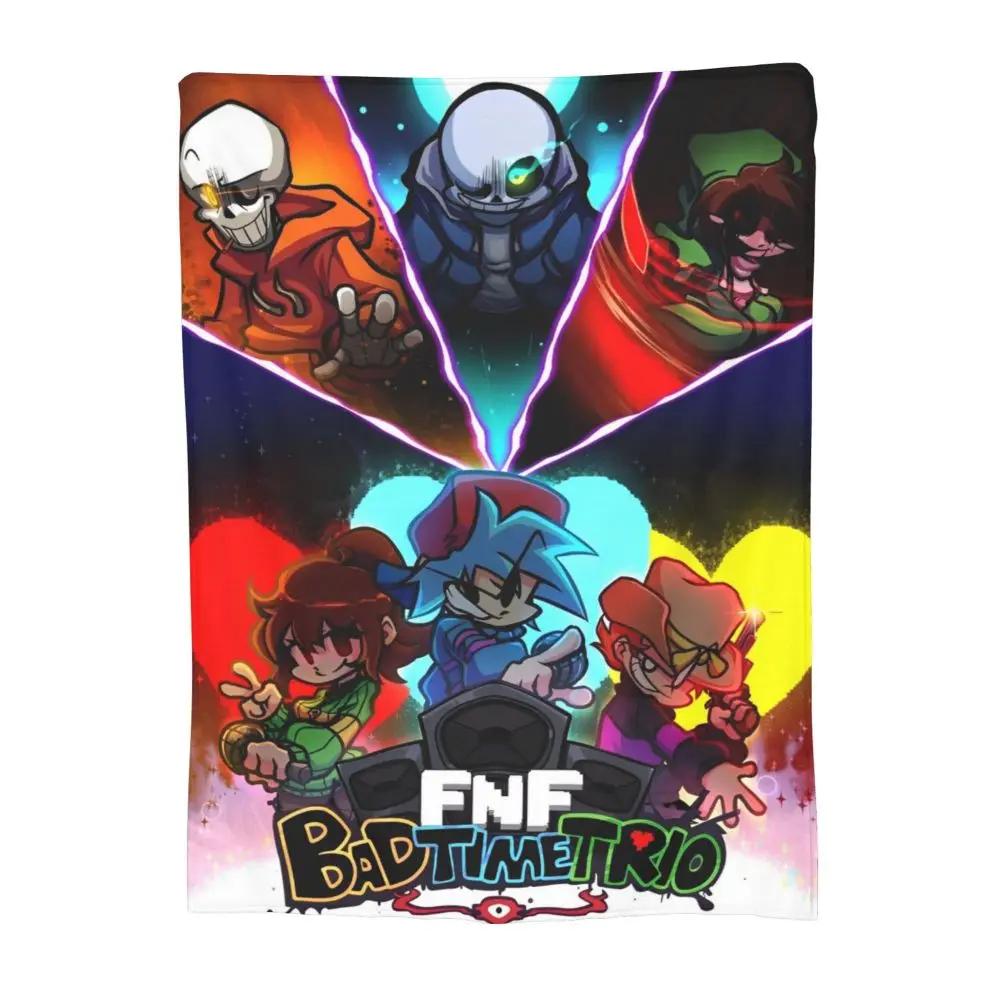 FNF Bad Time Trio Friday Night Funkin Fleece Throw Blanket Blankets for Home Couch Soft Bedroom Quilt