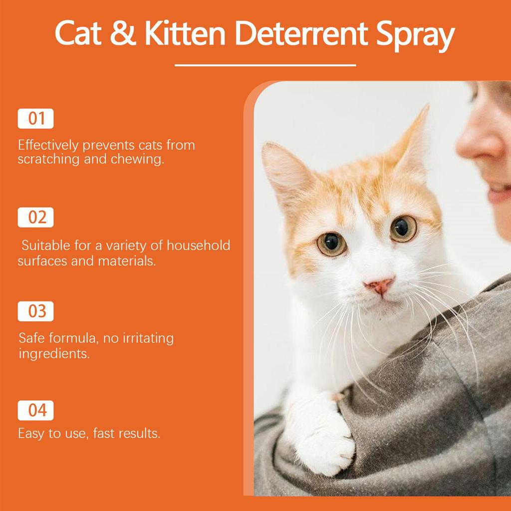 Spray Anti-arañazos para Gatos 100ml Fragancia a Naranja Protectores de Sofás y Cortinas Zona Restringida Detiene Arañazos de Gatos y Perros Ayuda de Entrenamiento para Mascotas