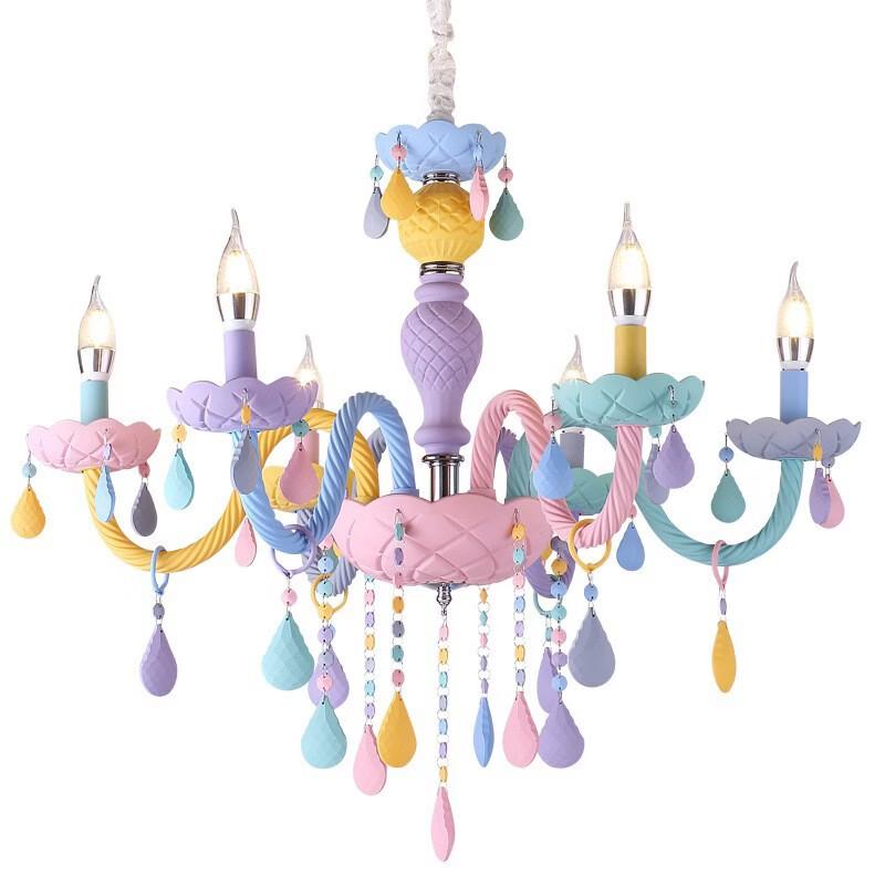 Oeny European Style Rainbow Princess 6-Head Crystal Chandelier