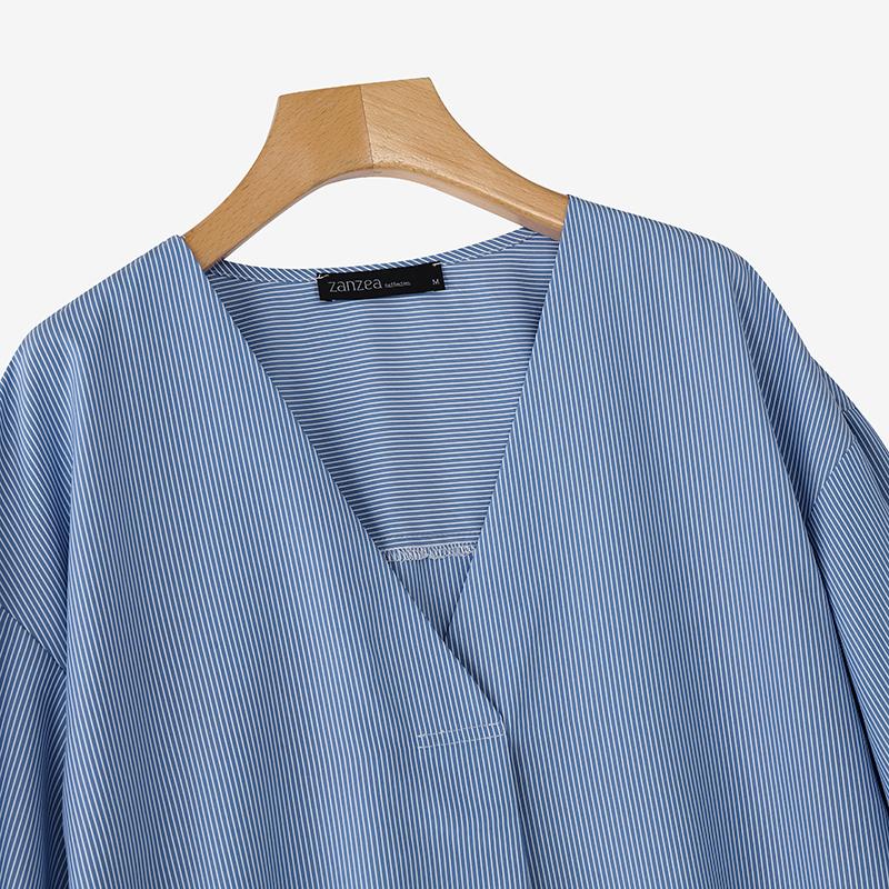 ZANZEA Women Casual Loose V Neck 3/4 Sleeve Plaid Print Irregular Blouse