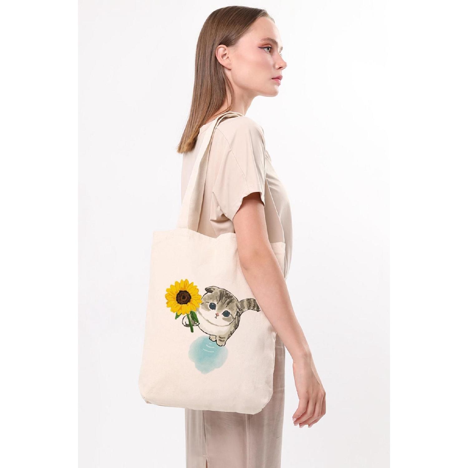 

Canvas Sunflower Cat Tote Bag C1614 Standart вершковий