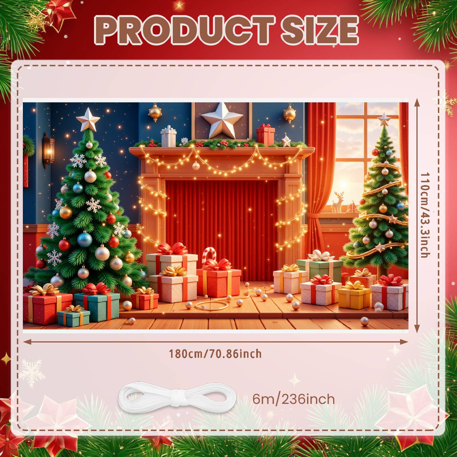 Рождественский баннер Красно-зеленая тема Зимнее празднование Баннер Рождественский камин Баннер Гирлянды для новогодней вечеринки Рождество