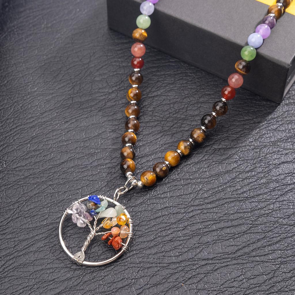 Natural Crystal Necklace, Crushed Stone, Tree of Life, Sweater Chain, Amethyst Jewelry