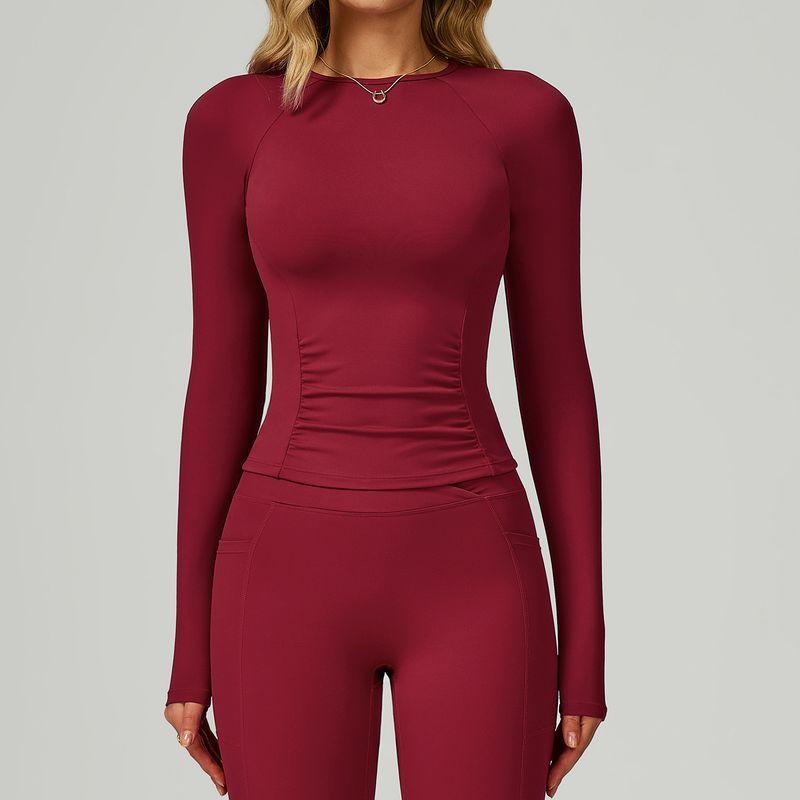 

Al * O Same Style Nude Feel round Neck Yoga Long Sleeves Slim-Fitting Belly Contracting Sense Sports Tops Outdoor Running Fitness Clothes Cherry Red M