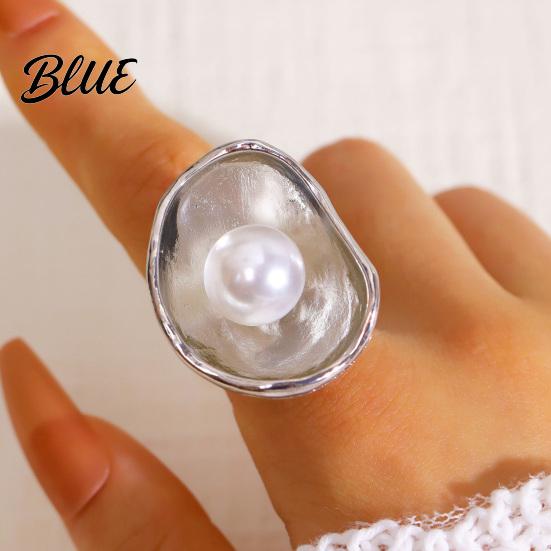 Mixed Metal Statement Ring Finger Imitation Pearl Embellishment Artistic Irregular