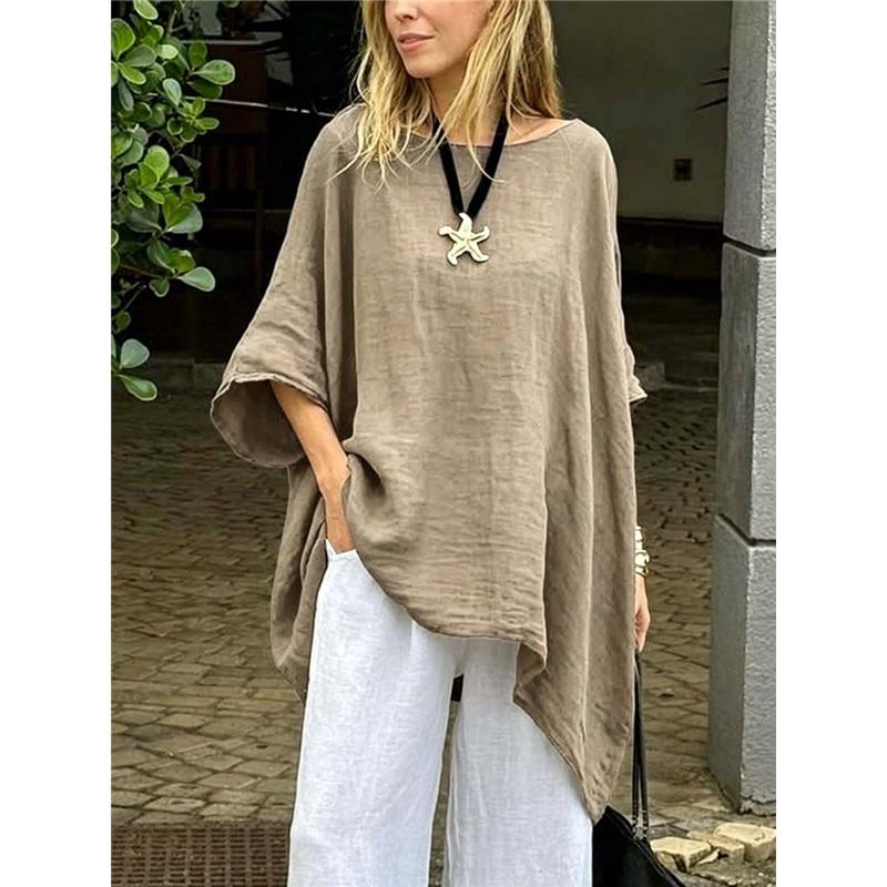 Irregular Hem Cotton Linen Casual Shirt