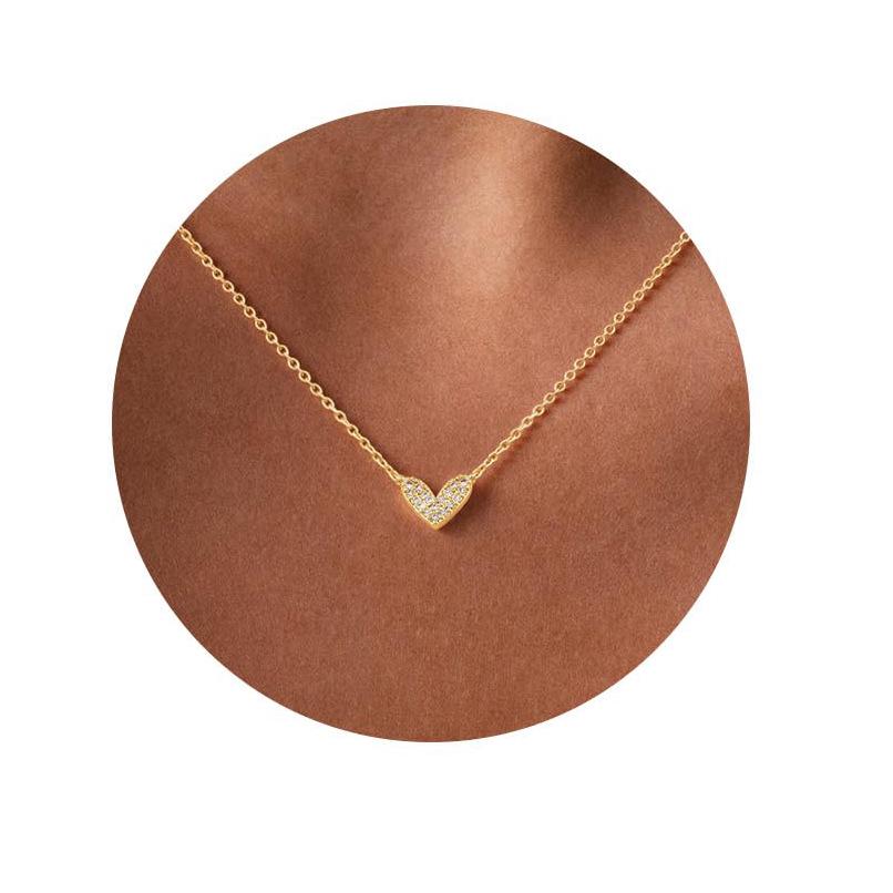 18K Gold Asymmetrical Heart Necklace with Zirconia Pendant for Women