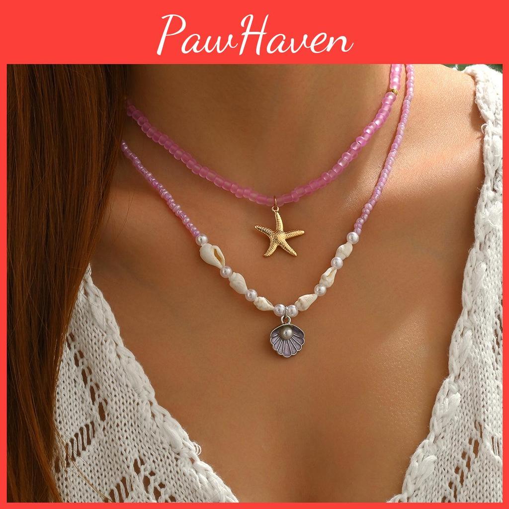 Style Shell Necklace With Layered Geometric Design For Women