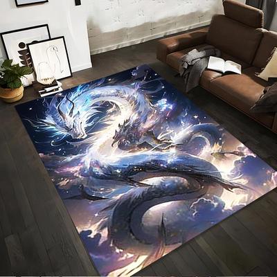 Fantasy Dragon Carpet with Celestial Night Sky and Mystical Clouds Suitable for Use As an Anti-slip for Living Room Bedroom Sofas