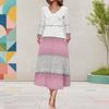 Women Plus Size V Neck Long Sleeve Black White Printed A Line Midi Dress With Pockets