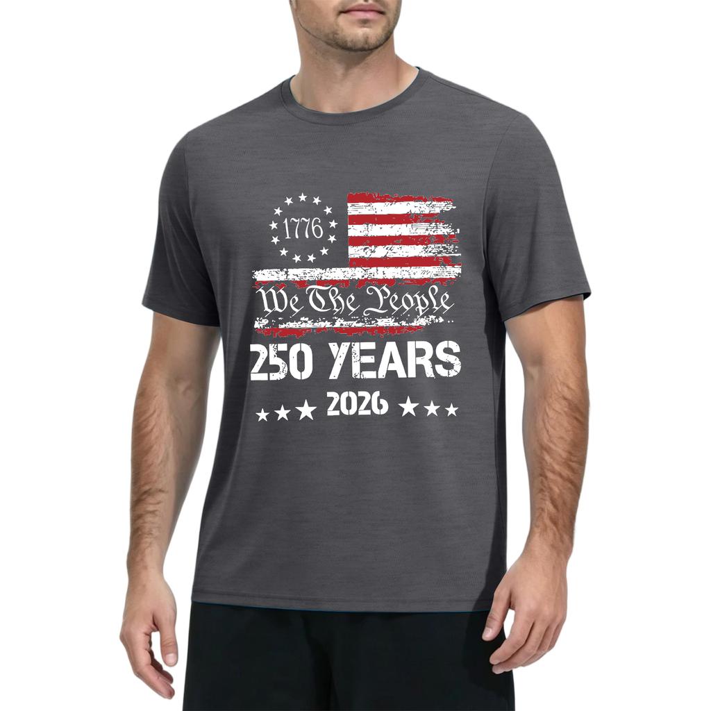 Men's Summer Quick Dry Short Sleeve T Shirt Lightweight Sun Athletic Workout Top with Printed Graphic Design