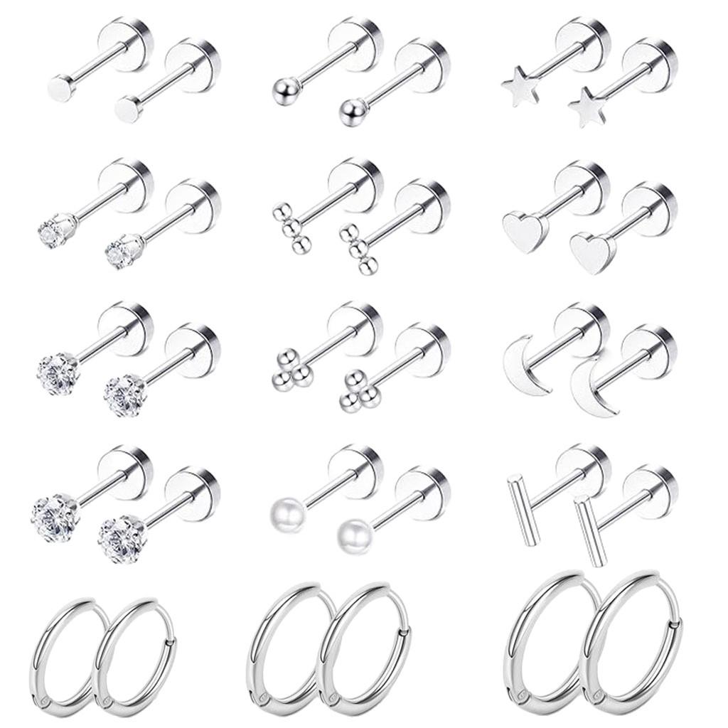 Stainless Steel Zirconia Ear Cuff & Stud Earrings Set – Elegant European & American Design