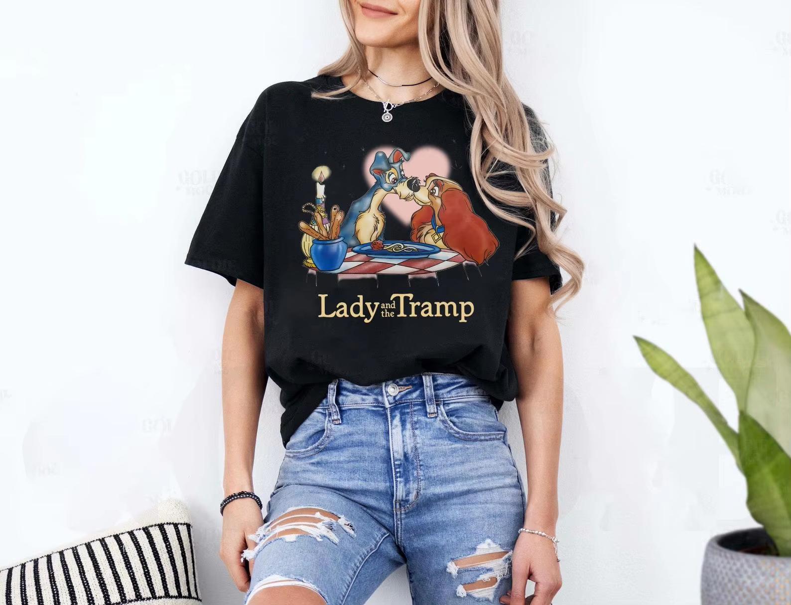 Lady and The Tramp Spaghetti Kiss Vintage TShirt land Family Matching Shirt Couple Valentines Day TShirt S