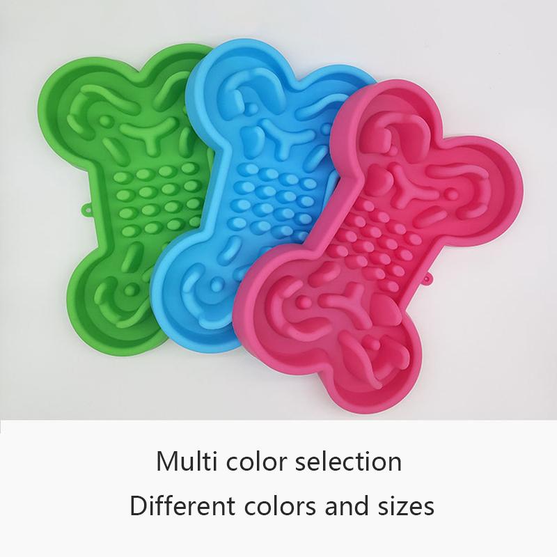 Pet Slow Food Bowl Silicone Bone Shaped Anti-Skid Dog Bowl Cats Feeding Bowls Leakproof Food Feeder Training Dog Slow Food Pet