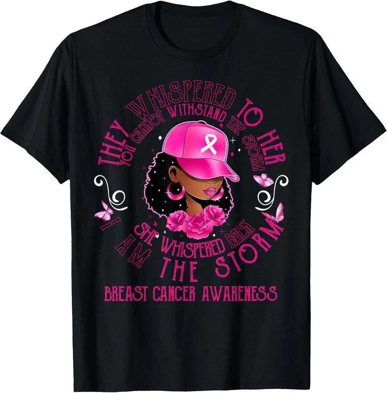 I m The Storm Black Women Breast Cancer Survivor Pink Ribbon T-Shirt,Black crew M