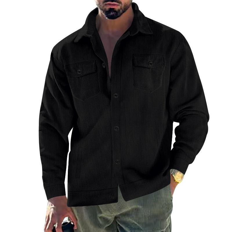 Men S Corduroy Jacket Single Breasted Lapel Casual Long Sleeve Coat