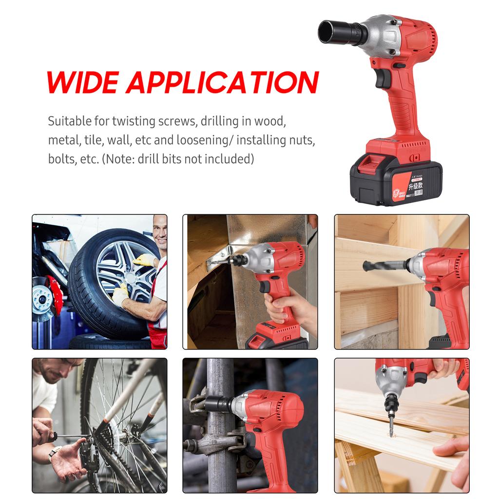 21 V kabelloser bürstenloser Schlagschrauber mit 1/2-Zoll-Bohrfutter, 320 Nm Drehmoment, 1980 W Handschrauber-Set