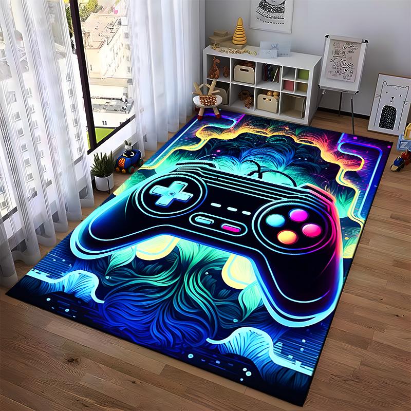 Gaming Controller Pattern Carpet with Neon Style and Vibrant Colors Suitable for use as an anti-slip for living room bedroom sofas