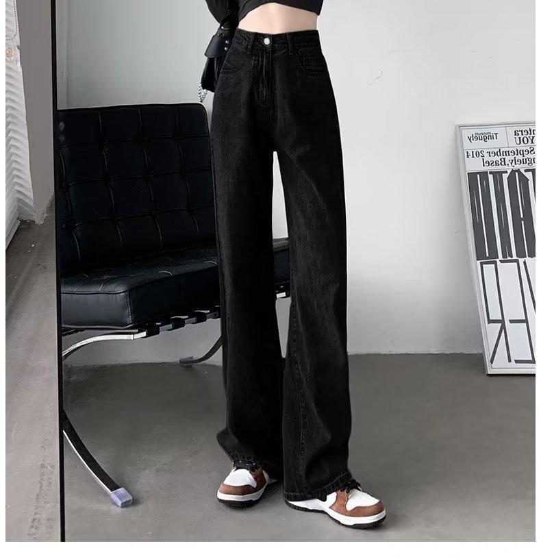 

Женские джинсы с высокой посадкой, черные, прямого кроя, облегающие, летний тонкий стиль 2024, маленький размер, длина в пол. 2XL чёрный