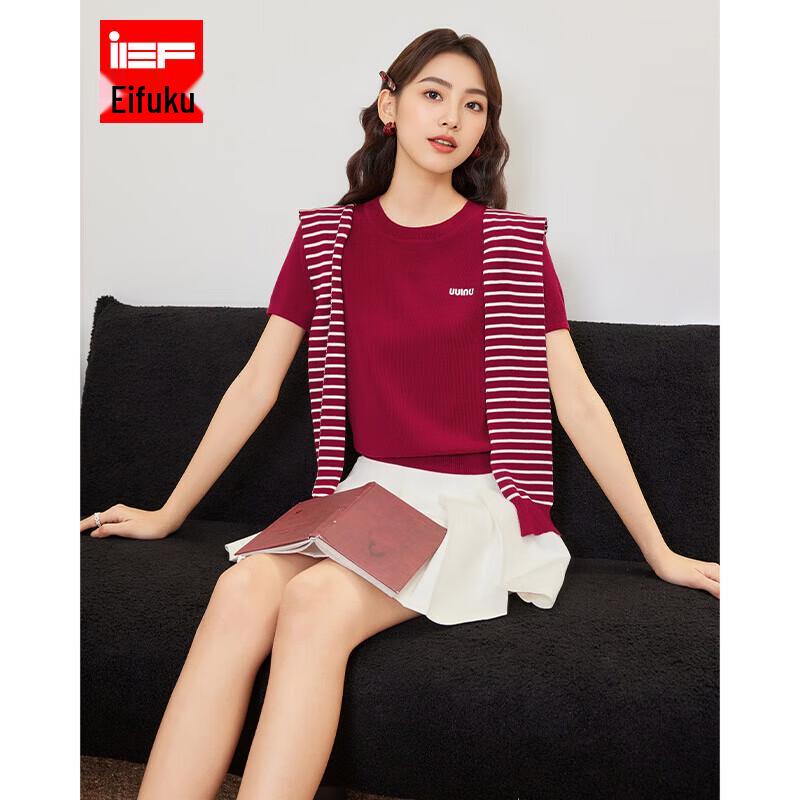 IEF Women s 2026 Summer Korean Style Short Sleeve Knitted Top One Size