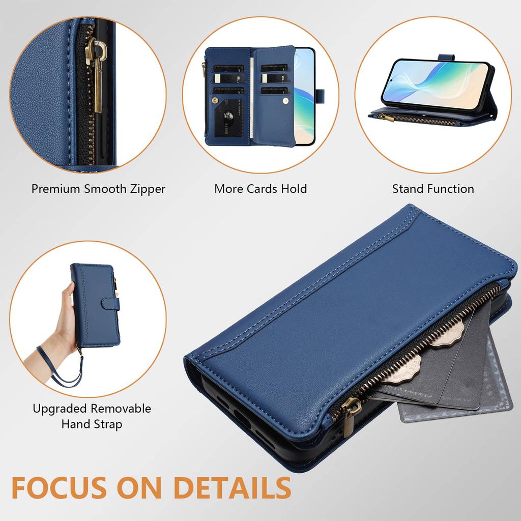 For Samsung Galaxy A70 A50 A40 A30 A20 A10 A06 A42 5G A21S Wallet Case, RFID Blocking Kickstand Flip Cover Wrist Strap Zipper