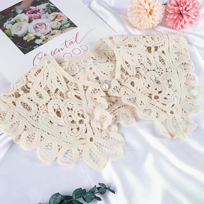1Pcs Shawl O-Neck Doll False Collar Shirt Women Hollow Crochet Lace Detachable Collar