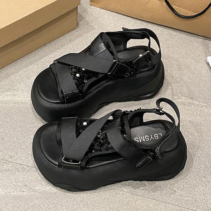 Fashion Women's Cross Strap Sandals Luxury Fashion Ladies High Platform Casual Beach Slippers Summer 8CM Heels Thick Bottom Sandalias