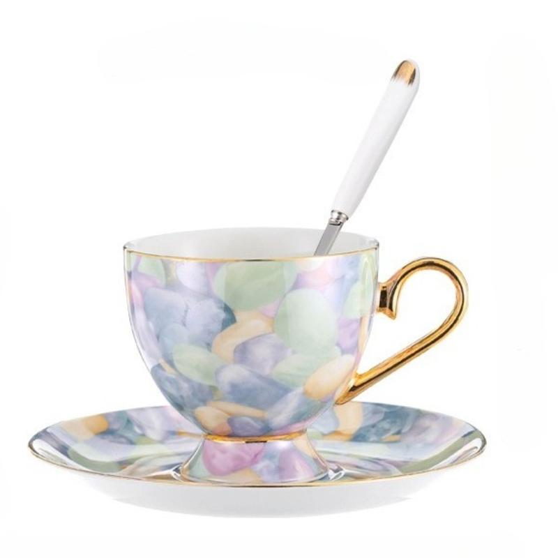European Style Pearl Textured Ceramic Coffee Cup Office Light Luxury Mug Golden Edged Afternoon Tea Cups Household Drinkware