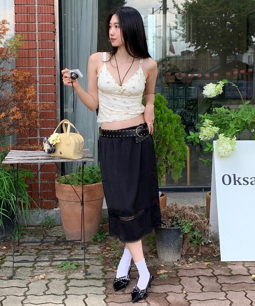 Plack Woman Lace-Point Midi Skirt Black