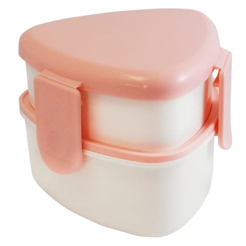 Skater Triangular Onigiri Lunch Box, 2 Tiers, 500ml Capacity, with Fork, Pink, Made In Japan, ONWT1-A