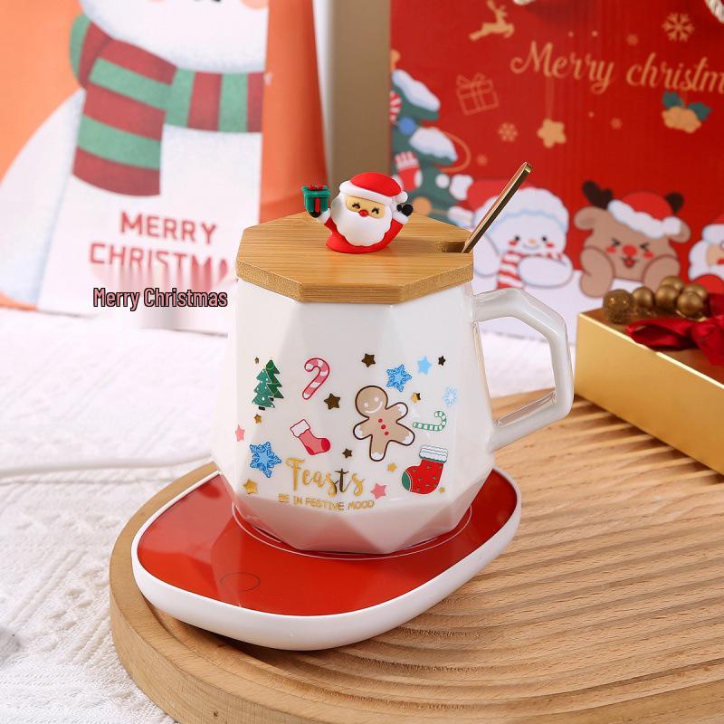 Creative Christmas Cartoon Santa Claus Ceramic Coffee Mug Gift Set