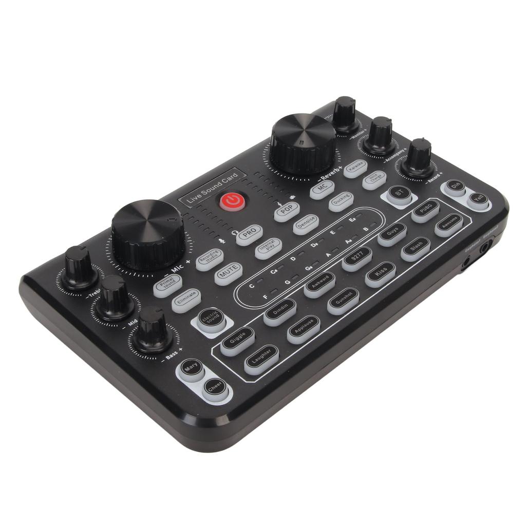 Live Sound Card with Multi Sound Effects Bluetooth Noise Reduction Sound Mixer Board for Mobile Phone Karaoke Broadcast
