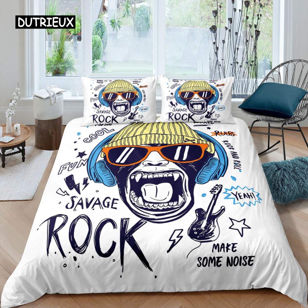 Orangutan Duvet Cover Cute Monkey Bedding Set Polyester Tropical Botanical Animal Print Comforter Cover