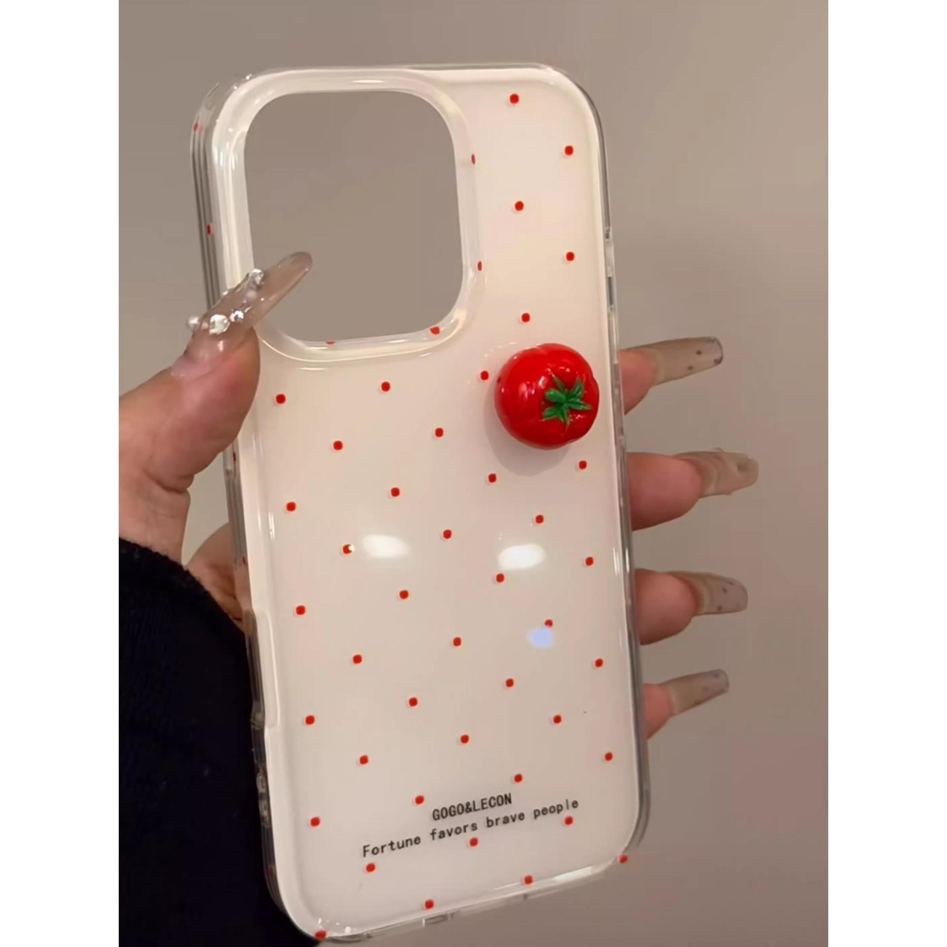 

Red Polka Dot 3D Tomato Phone Case for iPhone 16 Pro Max/15/14P Protective Cover 14 Pro