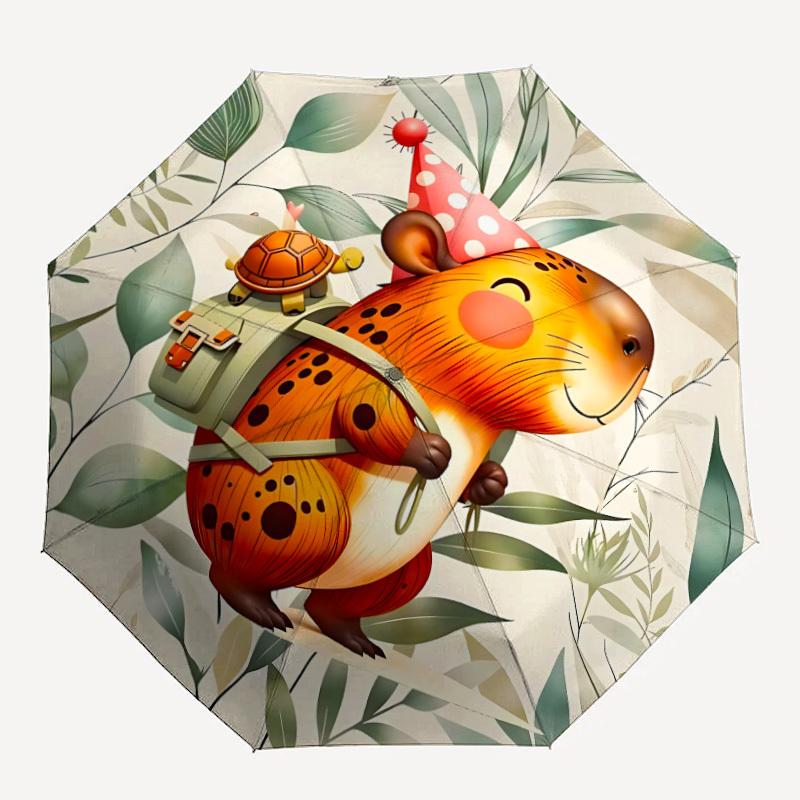 1pc Capybara Flowers Automatic Open/Close Folding Umbrella - Compact 8-Rib Design, Daily Use, Perfect Gift for Friends & Family Yy260327058