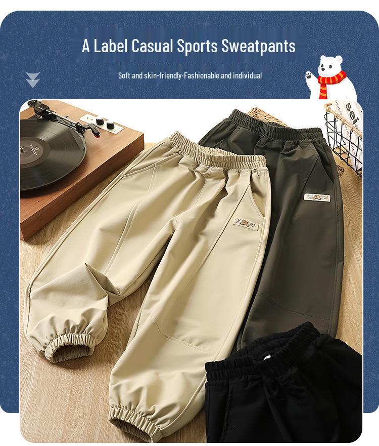 Boys' Fleece-Lined Windproof Trousers: 2025 Autumn/Winter Fashion Sports Pants