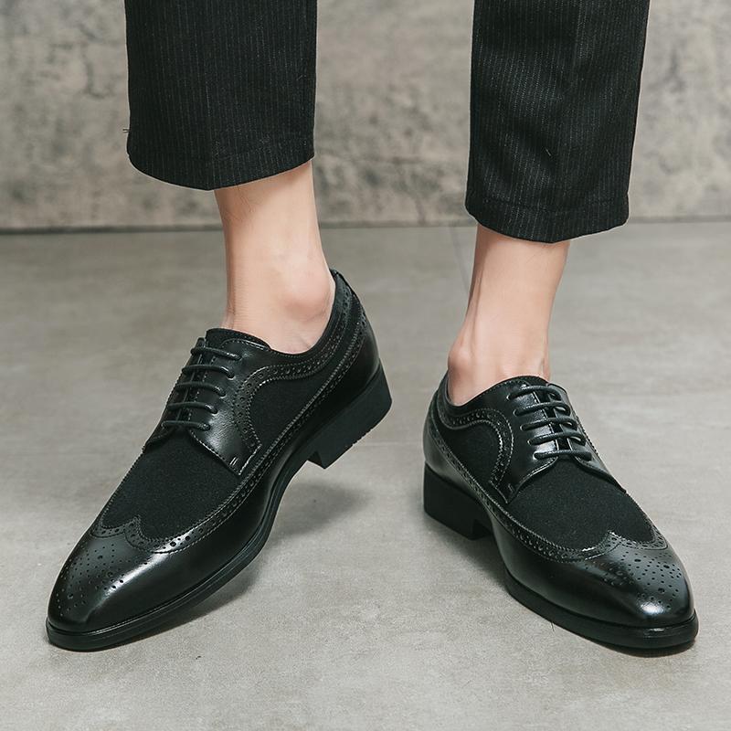 Fashion Spring Autumn New Men's Genuine Leather Shoes Brogue Shoes Party Dress Shoes Office Business Shoes Men's Pointed Leather Shoes